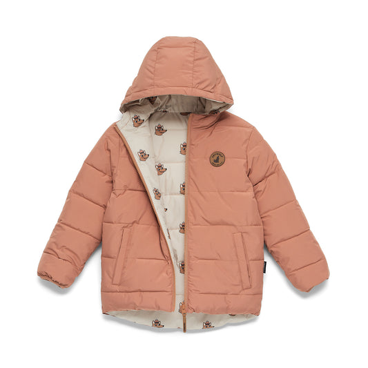 Reversible Eco Puffer Terracotta Wolf