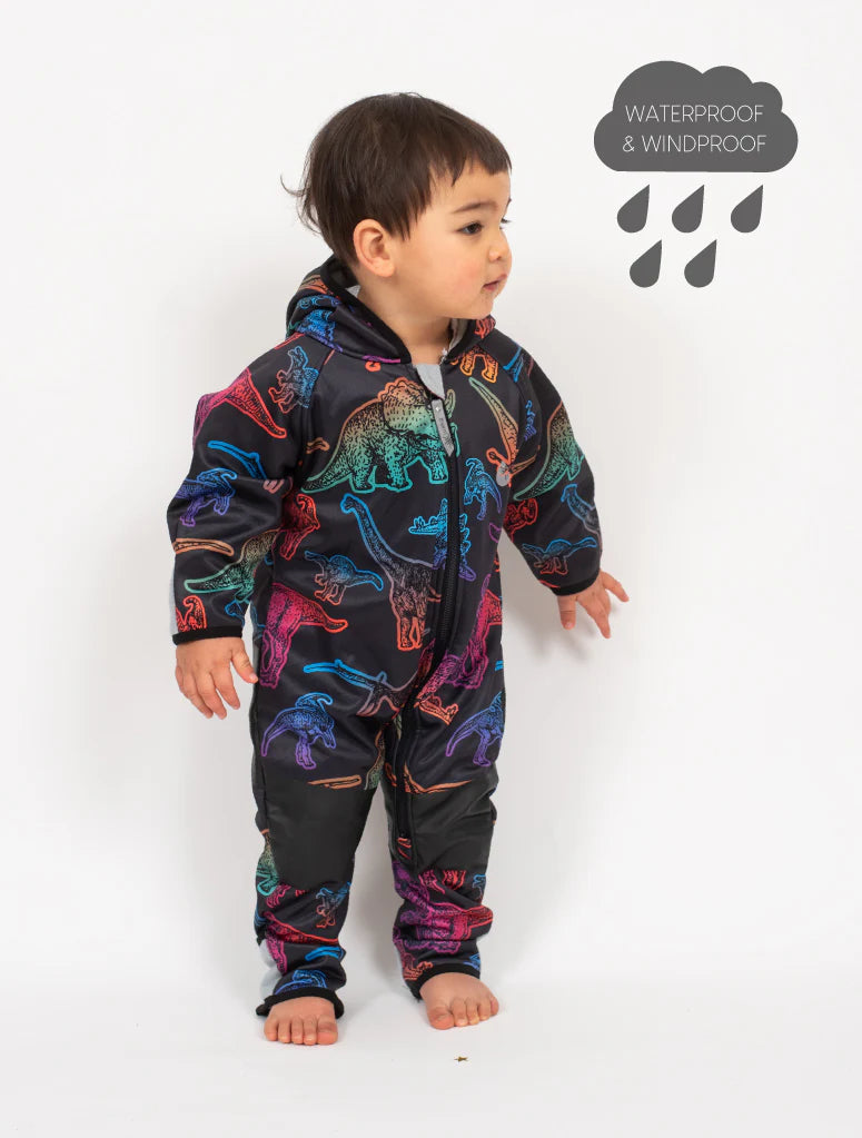 All-Weather Fleece Onesie- Neon Dino