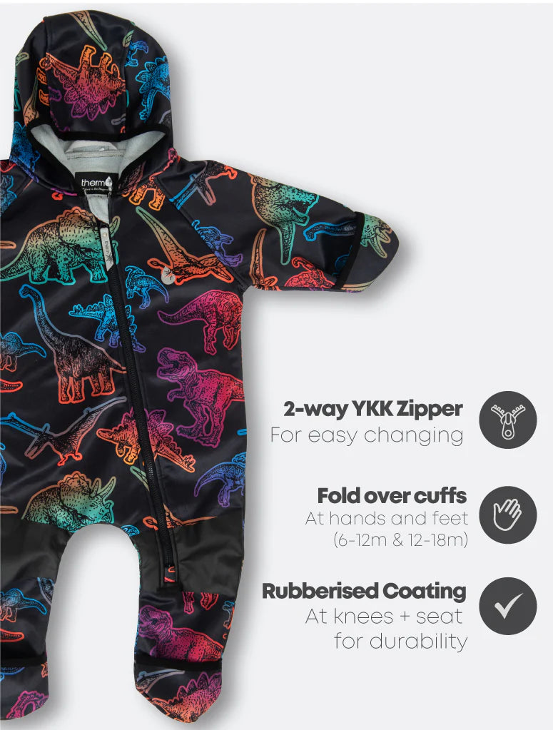 All-Weather Fleece Onesie- Neon Dino