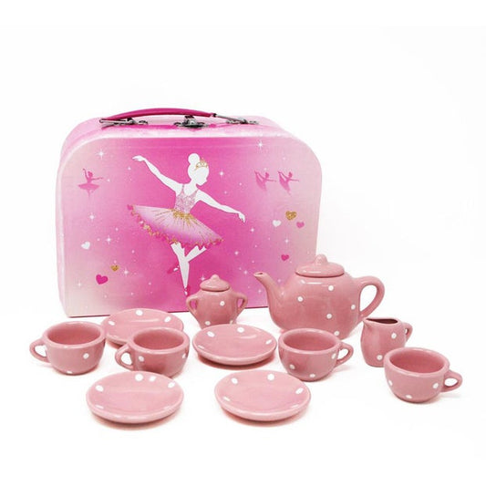 Pink Poppy Dot Porcelain Tea Set in a Case